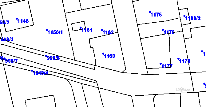 Parcela st. 1160 v KÚ Úvaly u Prahy, Katastrální mapa
