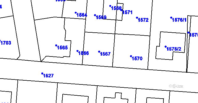 Parcela st. 1567 v KÚ Úvaly u Prahy, Katastrální mapa