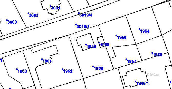 Parcela st. 1958 v KÚ Úvaly u Prahy, Katastrální mapa