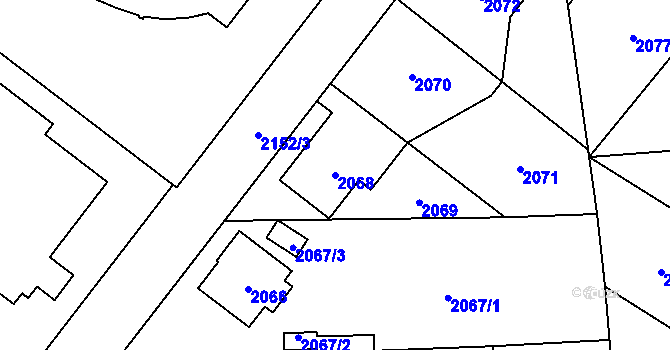 Parcela st. 2068 v KÚ Úvaly u Prahy, Katastrální mapa