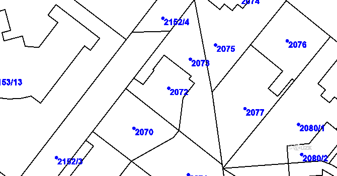 Parcela st. 2072 v KÚ Úvaly u Prahy, Katastrální mapa
