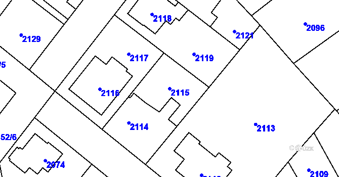 Parcela st. 2115 v KÚ Úvaly u Prahy, Katastrální mapa