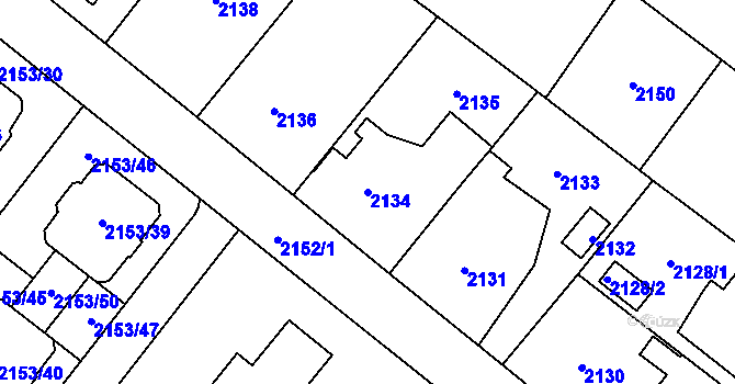 Parcela st. 2134 v KÚ Úvaly u Prahy, Katastrální mapa
