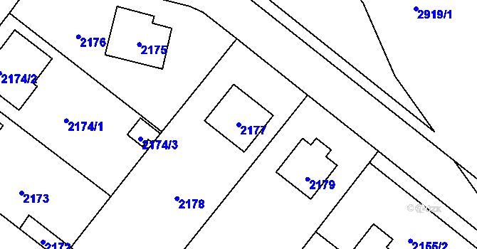 Parcela st. 2177 v KÚ Úvaly u Prahy, Katastrální mapa