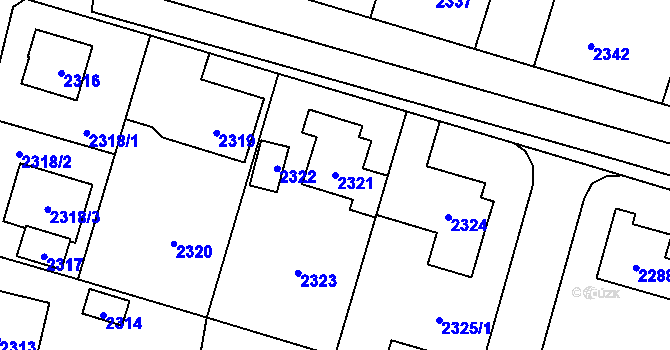 Parcela st. 2321 v KÚ Úvaly u Prahy, Katastrální mapa