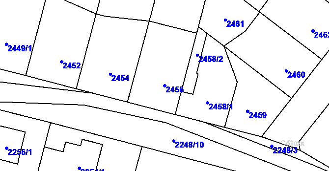 Parcela st. 2456 v KÚ Úvaly u Prahy, Katastrální mapa