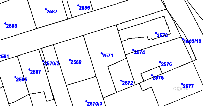 Parcela st. 2571 v KÚ Úvaly u Prahy, Katastrální mapa