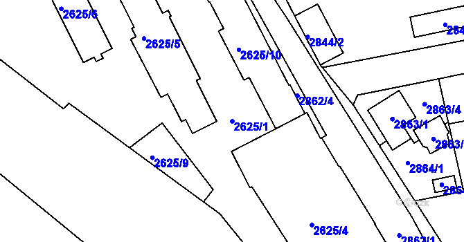 Parcela st. 2625/1 v KÚ Úvaly u Prahy, Katastrální mapa