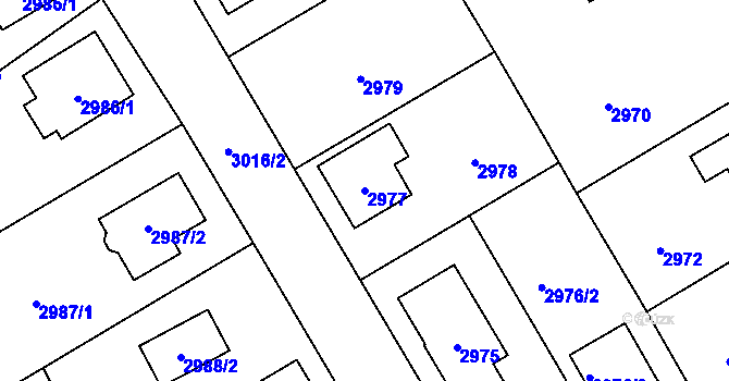Parcela st. 2977 v KÚ Úvaly u Prahy, Katastrální mapa