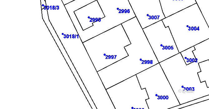 Parcela st. 2997 v KÚ Úvaly u Prahy, Katastrální mapa