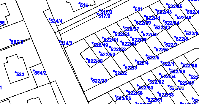 Parcela st. 522/50 v KÚ Úvaly u Prahy, Katastrální mapa