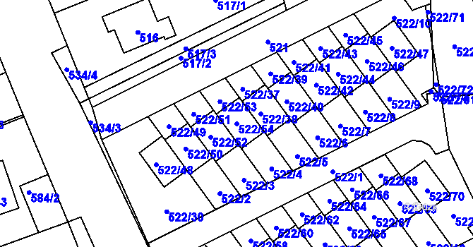 Parcela st. 522/54 v KÚ Úvaly u Prahy, Katastrální mapa