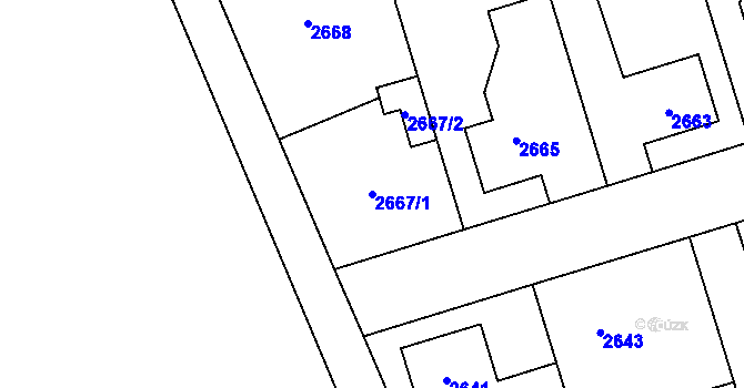 Parcela st. 2667/1 v KÚ Úvaly u Prahy, Katastrální mapa