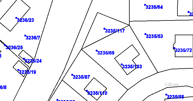 Parcela st. 3235/69 v KÚ Úvaly u Prahy, Katastrální mapa