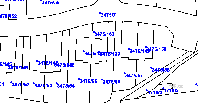 Parcela st. 3475/133 v KÚ Úvaly u Prahy, Katastrální mapa