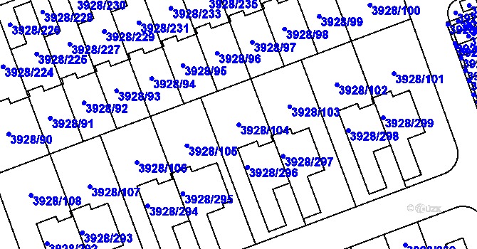 Parcela st. 3928/104 v KÚ Úvaly u Prahy, Katastrální mapa