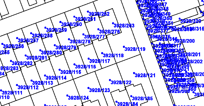 Parcela st. 3928/118 v KÚ Úvaly u Prahy, Katastrální mapa