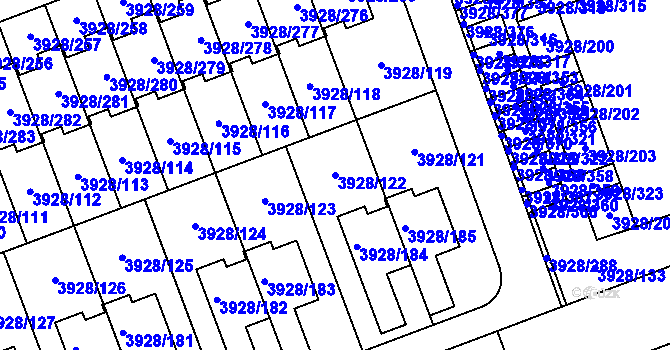 Parcela st. 3928/122 v KÚ Úvaly u Prahy, Katastrální mapa