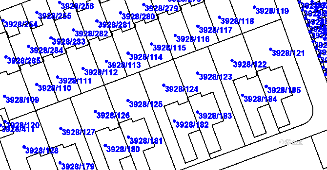 Parcela st. 3928/124 v KÚ Úvaly u Prahy, Katastrální mapa