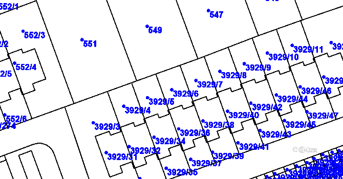 Parcela st. 3929/6 v KÚ Úvaly u Prahy, Katastrální mapa