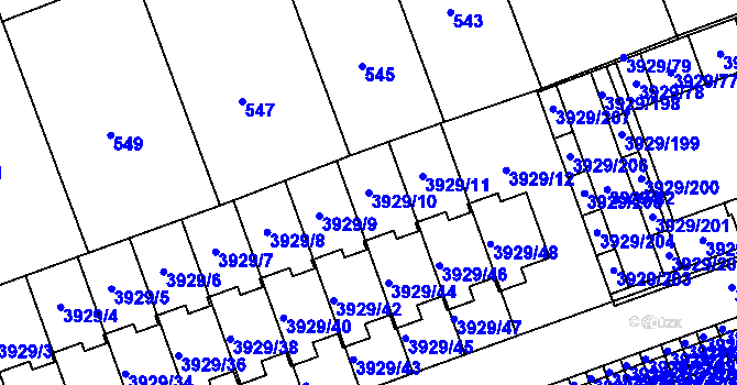 Parcela st. 3929/10 v KÚ Úvaly u Prahy, Katastrální mapa