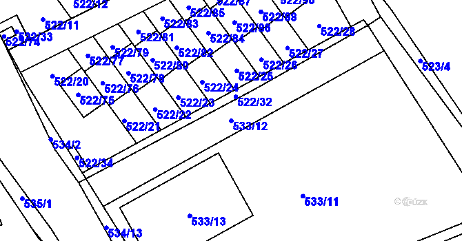 Parcela st. 533/12 v KÚ Úvaly u Prahy, Katastrální mapa