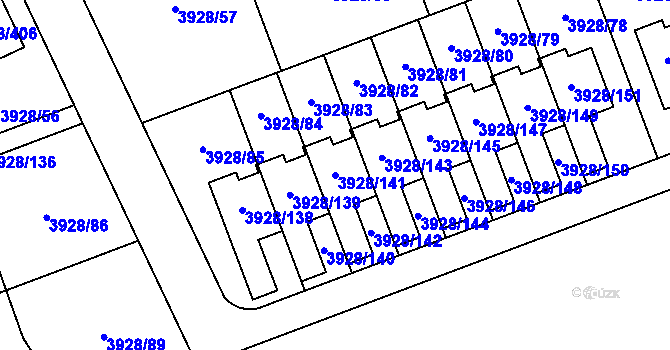 Parcela st. 3928/141 v KÚ Úvaly u Prahy, Katastrální mapa