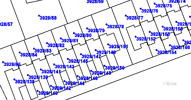 Parcela st. 3928/149 v KÚ Úvaly u Prahy, Katastrální mapa