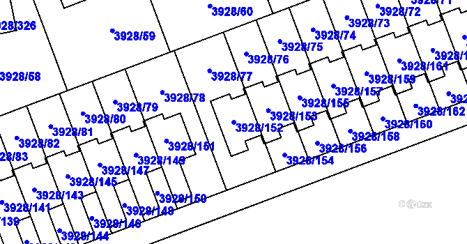Parcela st. 3928/152 v KÚ Úvaly u Prahy, Katastrální mapa