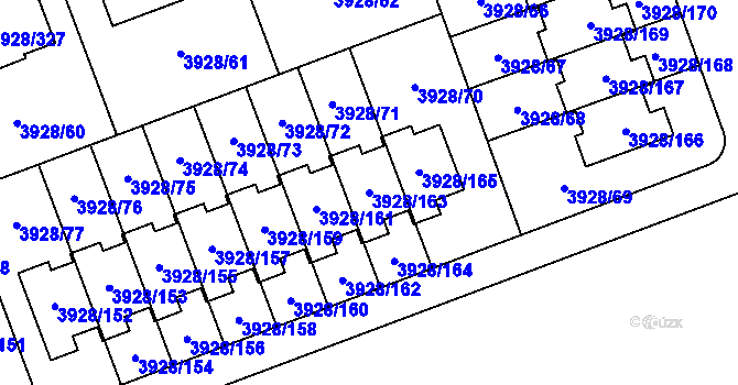 Parcela st. 3928/163 v KÚ Úvaly u Prahy, Katastrální mapa