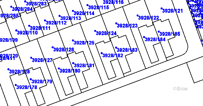 Parcela st. 3928/182 v KÚ Úvaly u Prahy, Katastrální mapa