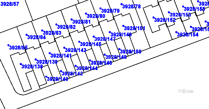 Parcela st. 3928/148 v KÚ Úvaly u Prahy, Katastrální mapa