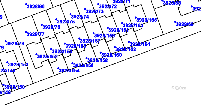 Parcela st. 3928/160 v KÚ Úvaly u Prahy, Katastrální mapa