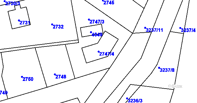 Parcela st. 2747/4 v KÚ Úvaly u Prahy, Katastrální mapa