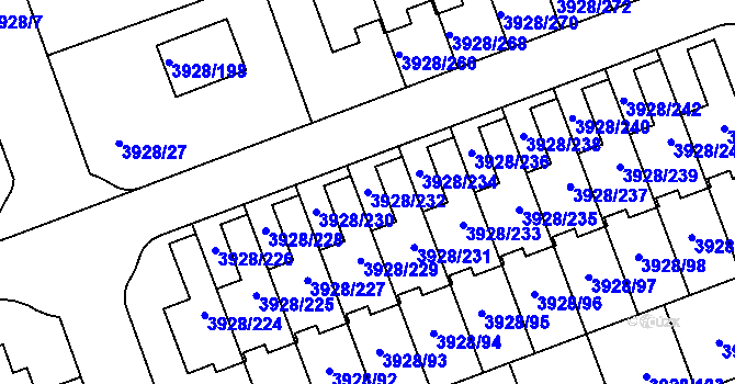 Parcela st. 3928/232 v KÚ Úvaly u Prahy, Katastrální mapa