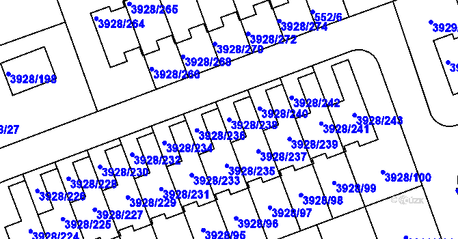 Parcela st. 3928/238 v KÚ Úvaly u Prahy, Katastrální mapa