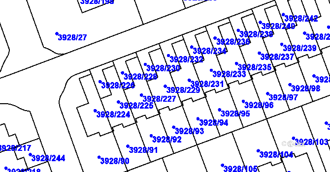 Parcela st. 3928/229 v KÚ Úvaly u Prahy, Katastrální mapa