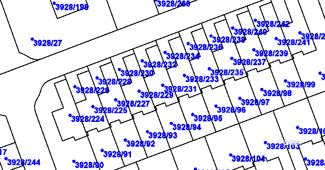 Parcela st. 3928/231 v KÚ Úvaly u Prahy, Katastrální mapa