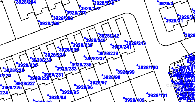 Parcela st. 3928/239 v KÚ Úvaly u Prahy, Katastrální mapa