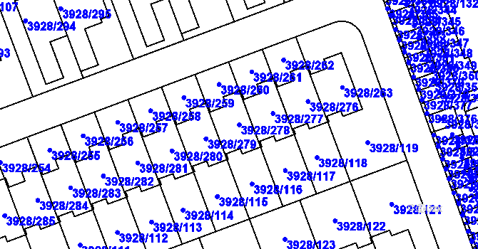 Parcela st. 3928/278 v KÚ Úvaly u Prahy, Katastrální mapa