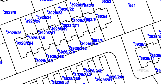 Parcela st. 3928/274 v KÚ Úvaly u Prahy, Katastrální mapa