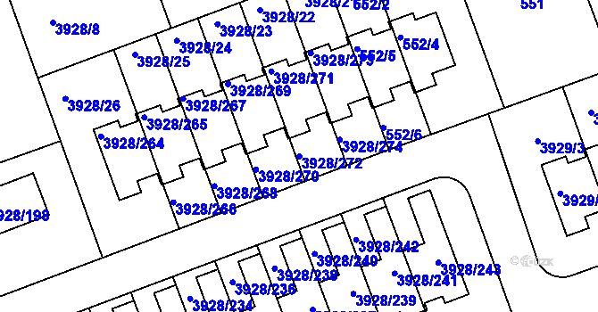 Parcela st. 3928/272 v KÚ Úvaly u Prahy, Katastrální mapa