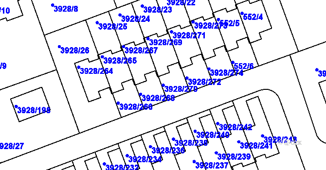 Parcela st. 3928/270 v KÚ Úvaly u Prahy, Katastrální mapa