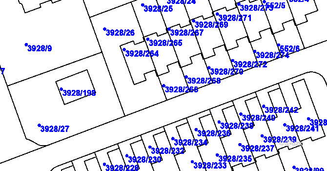 Parcela st. 3928/266 v KÚ Úvaly u Prahy, Katastrální mapa