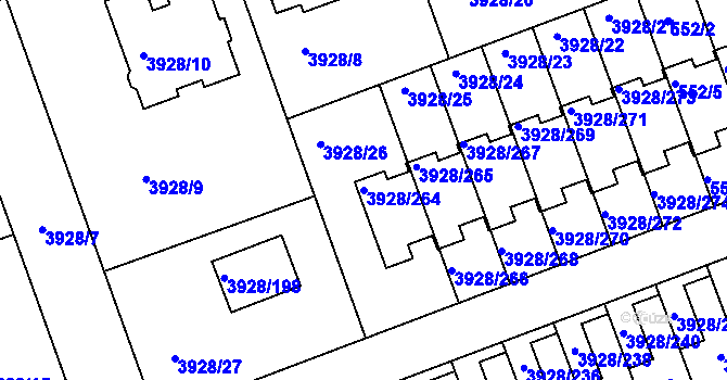 Parcela st. 3928/264 v KÚ Úvaly u Prahy, Katastrální mapa