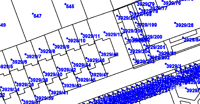 Parcela st. 3929/48 v KÚ Úvaly u Prahy, Katastrální mapa