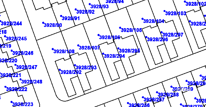 Parcela st. 3928/294 v KÚ Úvaly u Prahy, Katastrální mapa