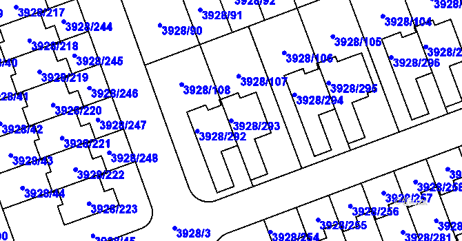 Parcela st. 3928/293 v KÚ Úvaly u Prahy, Katastrální mapa