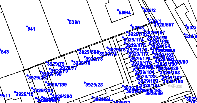 Parcela st. 3929/74 v KÚ Úvaly u Prahy, Katastrální mapa