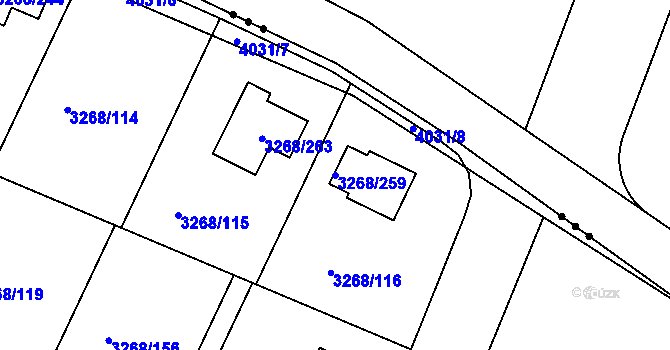Parcela st. 3268/259 v KÚ Úvaly u Prahy, Katastrální mapa